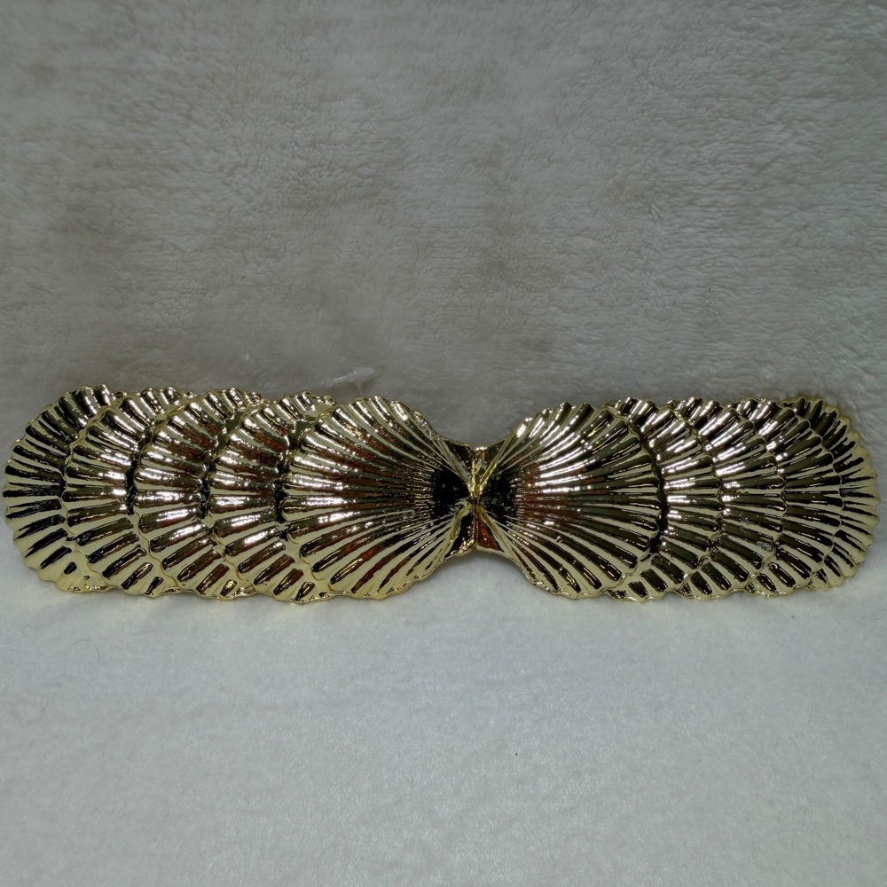 Gold Tone Seashell Belt Buckle Nautical Scallop Shell Statement NWT